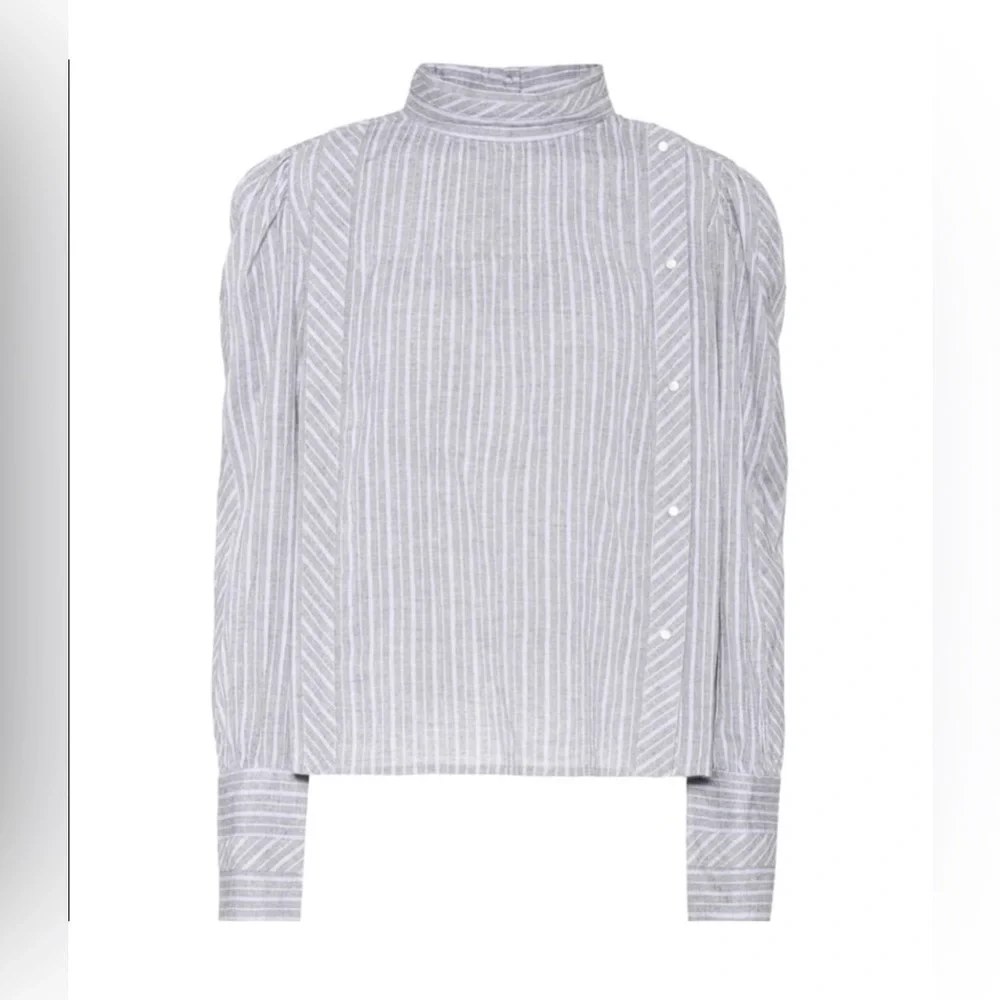 Isabel Marant Etoile Grey Striped Mock Neck Blouse - Picture 2 of 7
